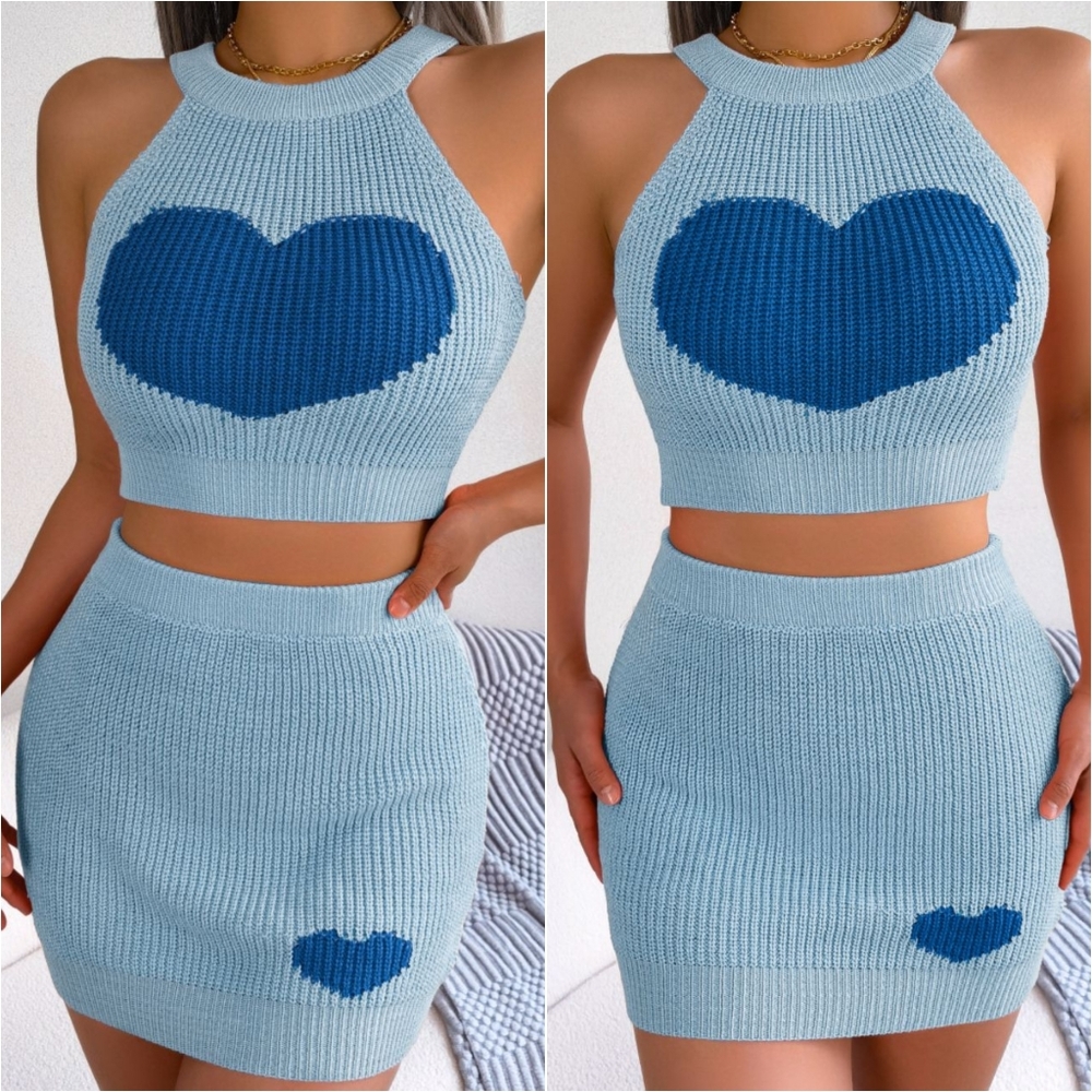 Sweetheart Ribbed Knit Set - Blue - Picture 1 of 5